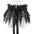 Detail showing intricate black lace texture and satin bow tie on elastic waist belt - 03 Long Ribbon/Black / 60-80cm