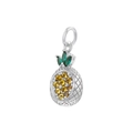 Detailed close-up of a pineapple pendant featuring yellow and green inlaid crystals - White Gold Multi Color Zircon Pineapple