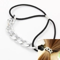 Elastic hair tie with silver chunky chain link decoration for ponytails - Chain Elastic Hair Rope (1222) / Silver
