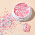Pink holographic nail glitter sequins with hexagonal flakes in a jar for manicure - Korean Large Sequins #14 Luminous