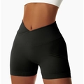 Short de yoga noir à taille haute croisée en V avec texture côtelée effet push-up fessier - S / Noir