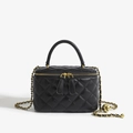 Schwarze gesteppte Mini-Kosmetiktasche mit Goldkette und goldenem Kugel-Versteller - Groß / Schwarz