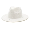 Detailed texture of white paper straw hat adorned with shimmering colorful rhinestones - M (56-58cm) / White