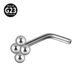 Silver G23 titanium L-shaped nose stud with small four-ball flower design in a metallic finish - Four-Ball Flower (Style 2 L-Shaped) / 0.8x7mm