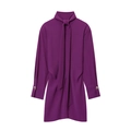 Robe élégante violet foncé à manches longues avec col écharpe et boutons dorés - XS / Violet