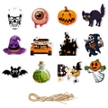 Set 12 etichette Halloween con zucca scheletro e corda per decorazioni di feste - Combinazione di diversi motivi (L-00140)