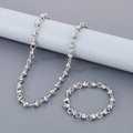 Set collana e bracciale in acciaio inossidabile argento con anelli e perline a nodo - Bracciale 20CM / Color Acciaio