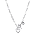 Detail of silver heart pendant necklace featuring heavy link chain and toggle clasp - Silver Double Heart OT Buckle Necklace