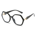 Polygonal TR90 blue light blocking glasses in black and gold finish at 45-degree angle - Black Frame