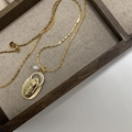 Gold Virgin Mary pendant necklace with a white pearl and colorful zircon stones - Virgin Mary with Pearl (20221206SKXL-8)