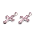 Close-up of silver cross pendants with pink crystal rhinestones for DIY jewelry - 1# Silver Base Pink Rhinestone