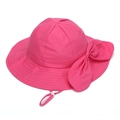 Detail of rose red sun hat featuring wide brim, decorative bow, and adjustable chin strap - 50-52CM / Rose Red