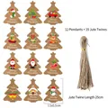 Set di etichette natalizie in carta kraft con motivi Babbo Natale e corde in iuta naturale - DZ013-Stile Kraft Albero di Natale