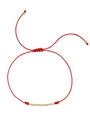 Handmade red braided rope bracelet with thirteen gold metal tubular beads and adjustable pull cord - Gold Metal Tube Decor / Red