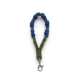 Handmade woven flower keychain lanyard in dark green and blue with metal lobster clasp - Wristband Style / Antique Bronze Keychain / Dark Blue