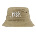 Detail of khaki cotton baseball cap featuring 1989 embroidery and seagulls pattern - Adjustable / Khaki