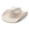Classic beige felt fedora hat with wide rolled brim and stylish western pinched crown - M (56-59cm) / Beige