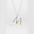 S925 sterling silver necklace with letter M pendant set with colorful zircon stones - Silver Letter M