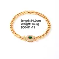 Bracciale a catena cubana dorata con gemma verde rettangolare e pavé di zirconi - Oro + Piccolo Zircone Verde Rettangolare