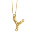 Polished gold-plated necklace featuring a beaded letter Y pendant and thin chain link - Letter Y