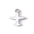 Cartoon airplane charm pendant in white enamel and silver alloy for DIY jewelry - White Silver Plated