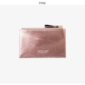 Portamonete in pelle rosa metallizzata con zip e logo della marca inciso - Rosa