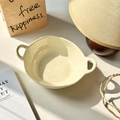 Creamy beige ceramic double-handled bowl for cereal and soup on a cozy dining table - Creamy Yellow