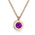Collar planeta de oro rosa con cristal púrpura y números romanos grabados - Números Romanos Piedra Morada (WG-0567)