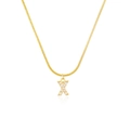 Detail view of gold letter X pendant with zircon stones on round snake bone chain - Letter X