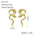18k gold plated stainless steel snake shape earrings with dimensions and weight info - S-Shape Snake Style (1335)