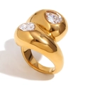 Schicker 18K vergoldeter Edelstahl-Schlangenring mit zwei Zirkonia-Steinen im Birnenschliff - US 6 / Gold (Weißer Zirkonia)
