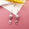 Pair of spherical silver magnetic jewelry clasps with lobster claws on pink background - Bright Silver Smooth Ball Magnetic Clasp / 10x42mm