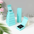 Sky blue magnetic jewelry boxes with black velvet lining for rings and necklaces - Pearl Sky Blue