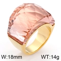 18k gold plated wide ring featuring a large faceted champagne pink crystal stone - Champagne Pink/Gold (KR42301-K)