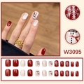 Uñas postizas de invierno con muñeco de nieve, copos, rojo y purpurina plateada - Estilo Muñeco de Nieve de Navidad (Con Pegamento) (W3095)