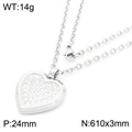 Collar de corazón de plata con incrustación de circón brillante y cadena de 610mm - Corazón / Color Acero