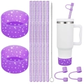 Lila Glitzer Silikon Zubehörset mit Trinkhalmdeckeln und Becherhüllen für Trinkbecher - Lila Glitzer Set