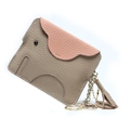 Handmade leather elephant coin purse in taupe with pink accents and golden keychain - Elephant Gray