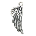 Antique silver feather wing alloy pendant charm with retro textures on white background - Wings (14878)