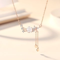 Elegant S925 silver necklace with mother of pearl flower, butterfly and heart pendants - Rose Gold Color (DY797)