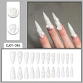 Witte stiletto kunstnagels met 3D-harsrozen en imitatieparels luxe nagelset manicure - Witte Roos Parel Reliëf Stijl (CJCY-346) / Lijm Type