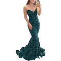 Elegant deep green sequin fishtail evening gown with a slim fit V-neck design - US size 2 (S) / Bottoms / Malachite green