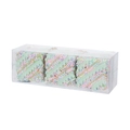 Detailed view of macaron-colored beaded Christmas tree ornaments in transparent gift box - Small 3-Piece Set / Green