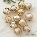Lot de 12 boules de Noël champagne doré 8cm avec diverses textures pour décoration sapin - Lot de 12 8cm / Bleu foncé