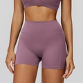 High-waisted brushed yoga shorts in dusty purple with seamless elastic compression fit - S / Medium Grey Purple