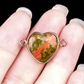 15mm heart-shaped unakite gemstone connector with golden plated edges and double loops - Unakite Double Hole (Gold)