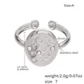 Polished silver stainless steel open ring with oval zirconia inlay for women - US 7 / Steel Color Oval Zircon