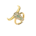 Bohemian gold bull head ring with pavé-set white and green cubic zirconia accents - Adjustable Open / Green Zirconia