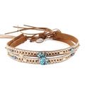 Bohemian brown suede braided belt featuring blue turquoise and bead tassels decoration - 56-58cm / Bohemian Blue Turquoise Wood Bead Tassel Belt (AB64)