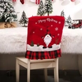 Christmas chair cover featuring red gnome design and black-red buffalo plaid ruffle hem - Single Gnome Style / Red